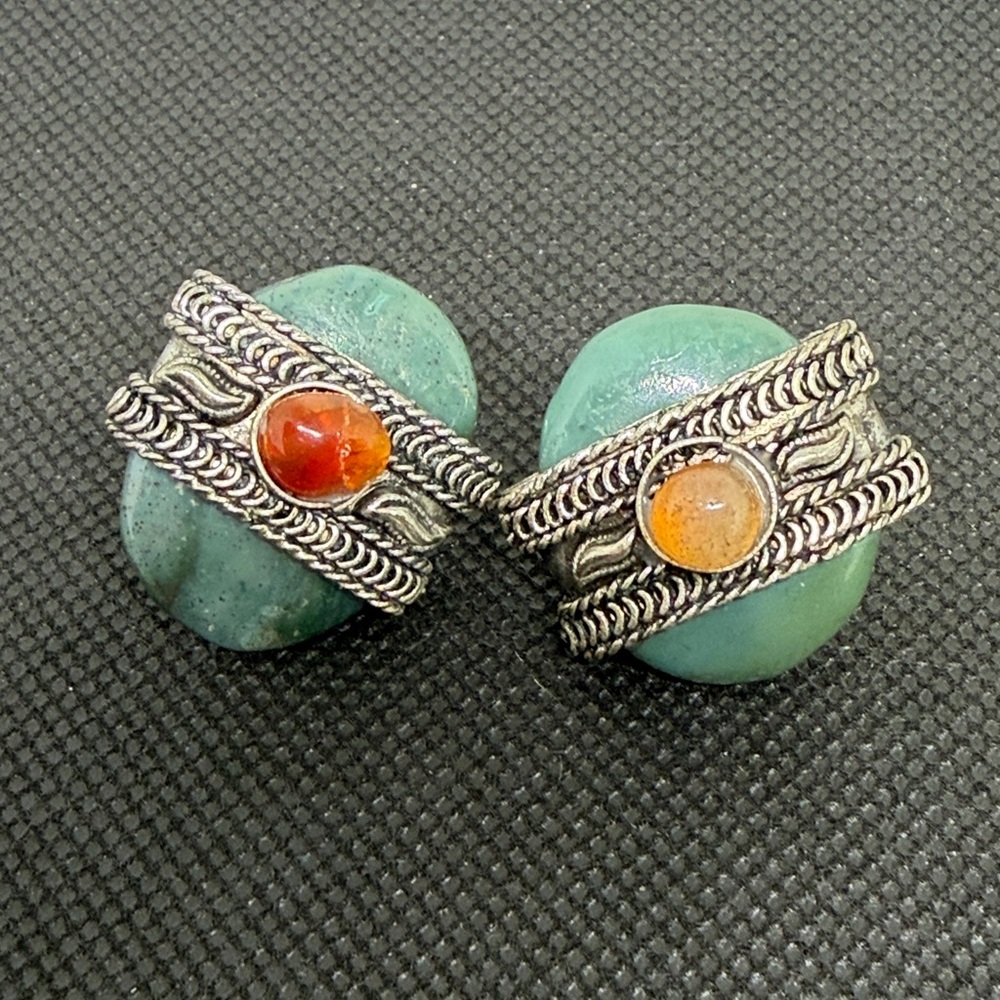 Vintage Artisan Made Jade and Carnelian Post Earrings